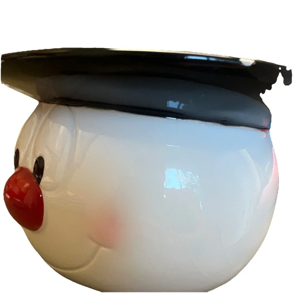 Rae Dunn Frosty the Snowman Ceramic Cookie Jar 9in w/ Lid Handle Black Hat